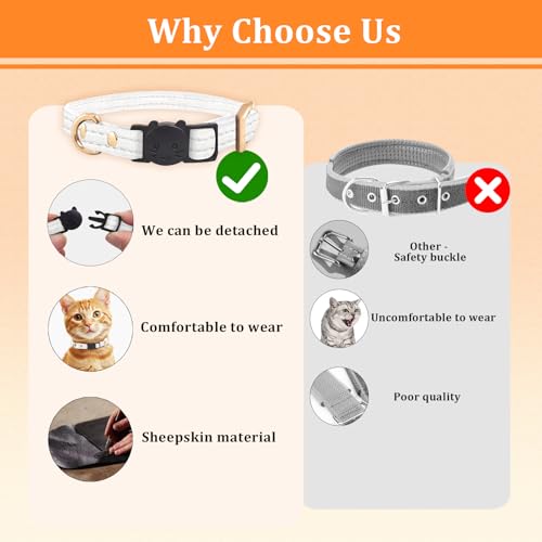Cat Collar Breakaway with D-Ring and Safety Buckle, Adjustable, Soft Sheep Leather and Lightweight for Kittens and Small Pets(Neck Fit 7.5"-11", White) - color: White