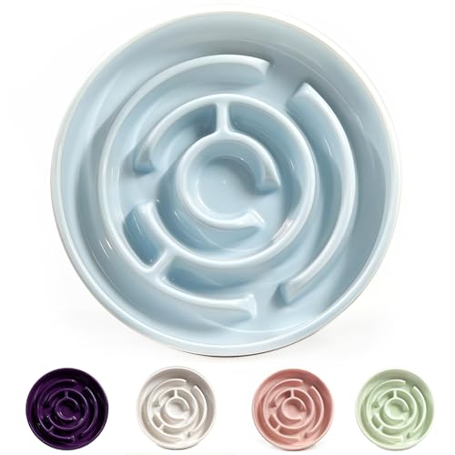 Ceramic Slow Feeder Dog Bowls with Anti-Slip, Slow Feeder & Non-Slip Design, Boredom and Anxiety Reducer, Suitable for All Breed Dogs and Cat (Ceramic-Blue) - color: Ceramic-Blue
