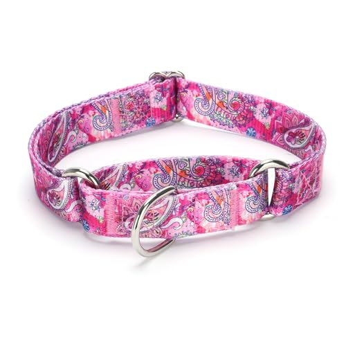 Martingale Dog Collars - Flower Multicolor Cute Patterns, Adjustable Nylon Training Dog Collar Suitable for Boy and Girl Dogs Medium Large Dogs (M, Pink) - color: Pink, size: M
