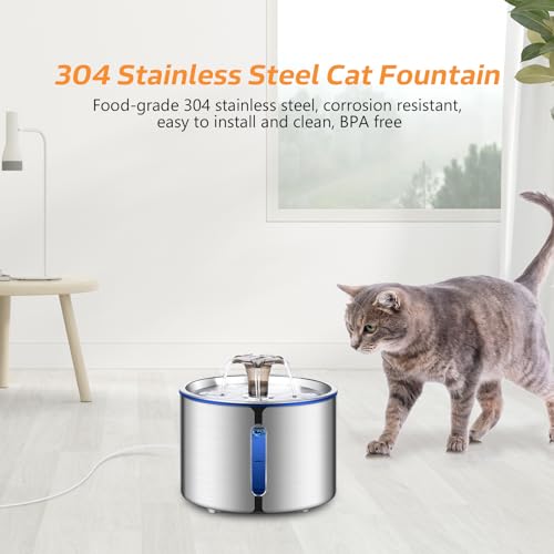 BOORCA Cat Water Fountain, 84oz/2.5L Stainless Steel Pet Water Fountain for Cats, Dogs and Multiple Pets, Automatic Dog Water Dispenser with Water Level Window, Ultra-Quiet Pump