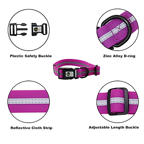 NIMBLE Dog Collar Waterproof Pet Collars Anti-Odor Durable Adjustable Polyester Soft with Reflective Cloth Stripe Basic Dog Collars S/M/L Sizes (Medium (11.81”-18.5”inches), Rose Purple) - color: rose purple, size: Medium (11.81”-18.5”inches)
