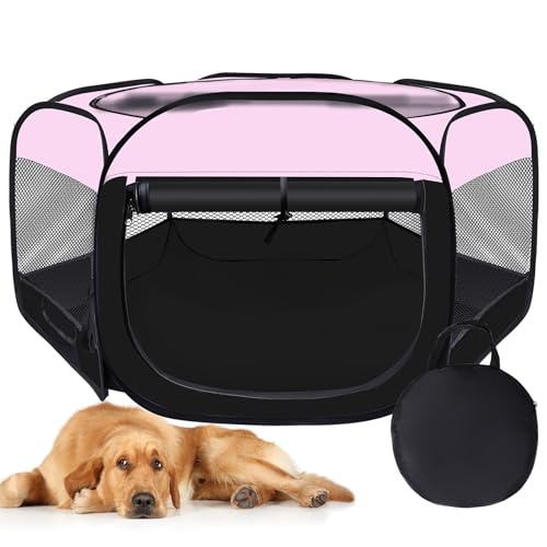 Dog Cat Playpen,Portable Pet Puppy Playpen,Rabbit Puppy Dog Play Pen for Indoors,Dogs Tent for Indoor Cats,Kitten Playpen,Collapsible Small Cats Crate Cage for Small Dogs with Carrying Case(Pink, L) - color: Pink, size: Large