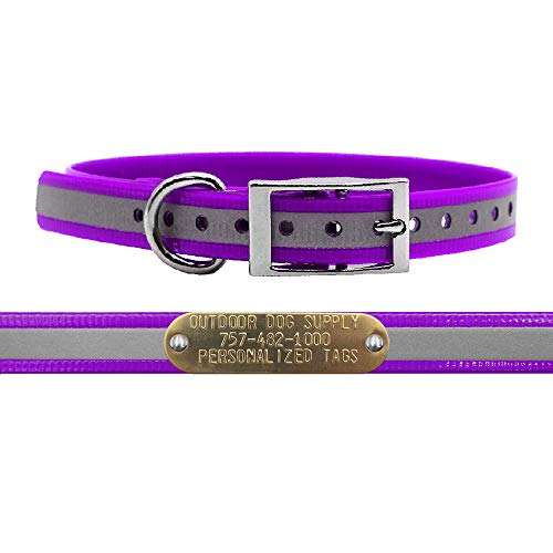 Outdoor Dog Supply Personalized 3/4” Reflective Purple Waterproof D-Ring Dog Collar for Small & Medium Dogs | 3/4" Custom Brass Nameplate (15") - color: Reflective Purple, size: 15" Long