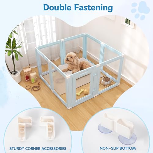 DIY Clear Acrylic Dog Playpen Indoor, Transparent Easy Cleansing Puppy Fence with Suction Cup, Easy-Assemble Indoor Whelping Crate for Small Puppies (23.6" H, 8PCS), Blue - color: Blue, style: 8PCS