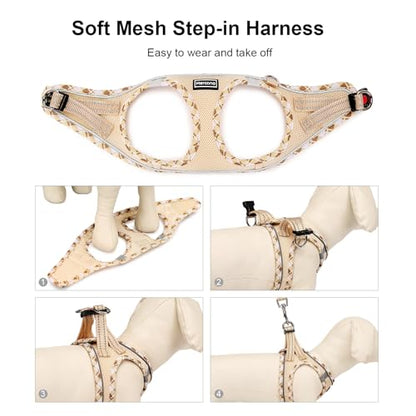 Mercano Soft Mesh Dog Harness and Leash Set, Step-in Reflective Breathable Lightweight Vest Harnesses with Safety Buckle for Small Dogs, Cats (Beige, XL) - color: Beige, size: XL (Chest: 19.5"-21.5")
