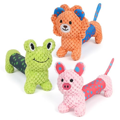 Squeaky Dog Toys, Interactive Dog Toys for Indoor Play, Lion Rabbit Fog Dog Toys with Durable Fabric Material for Small Medium Large Dogs - 3pack - style: 3pack