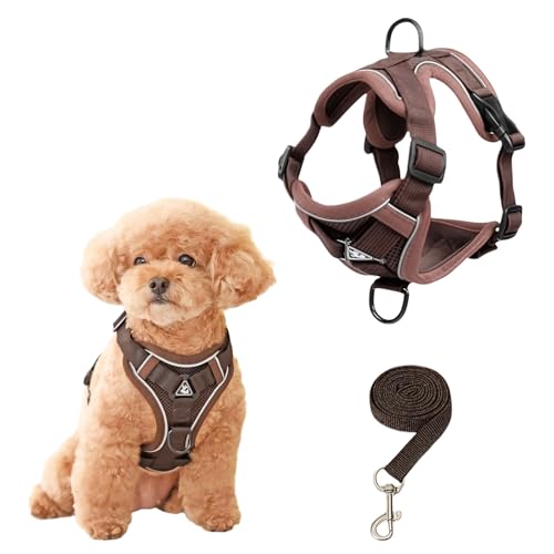 SOLMOONY Small Dog Harness,Soft Mesh Puppy Harness and Leash Set,No Escape Cat Harnesses for Training Walking,Reflective Adjustable Puppy Vest for Small Medium Dogs, Cats (Brown, S) - color: Brown, size: S