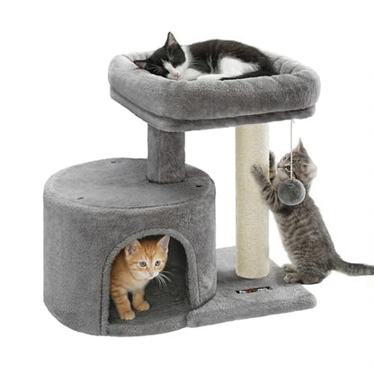 Feandrea Cat Tree, Small Cat Tower with Sisal Scratching Post, Plush Condo with Padded Perch, for Small Spaces, Kittens, Light Gray UPCT50W - color: Light Gray