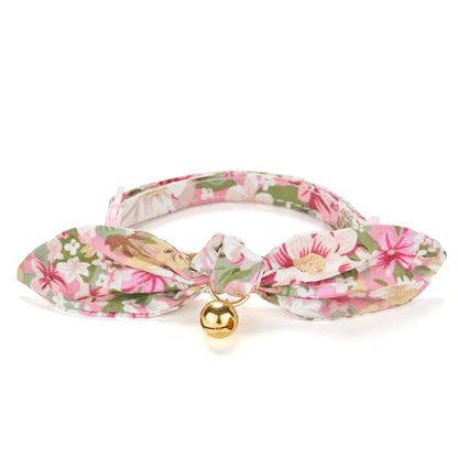 2 Pack Cotton Cat Collar, Removable Bowtie, Floral Pattern, Safety Breakaway Clasp, Adjustable for Cats.(Adult Cat, Pink+Grey) - color: 2 Pack (Pink+Grey)
