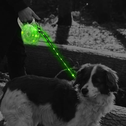 Luwint LED Dog Leash Retractable 8.8ft - Light Up Dog Leashes for Night Walking, USB Rechargeable Waterproof Lighted Leash with 3 Modes Green Light