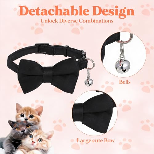 Velvet Cat Collar, Removable Kitten Bow Tie - Breakaway Cat Collar with Bell - Safety Buckle, Adjustable 7-11 Inches for Cats