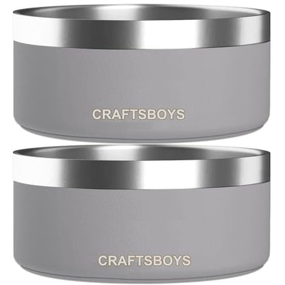 Dog Bowl, Dog Food Water Bowl with Non-Slip Rubber Base, Stainless Steel, Double Wall Small Medium Large Dogs, 32oz, Pack of 2 (Grey) - color: Grey
