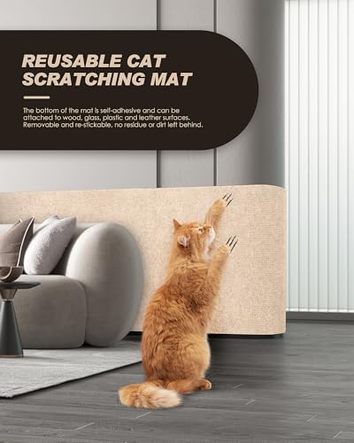 Cat Scratch Furniture Protector, Trimmable Self-Adhesive Carpet, DIY Climb Cat Scratcher Mat for Covering Cat Tower and Couch Protector from Cat Claws（Beige） - color: Beige