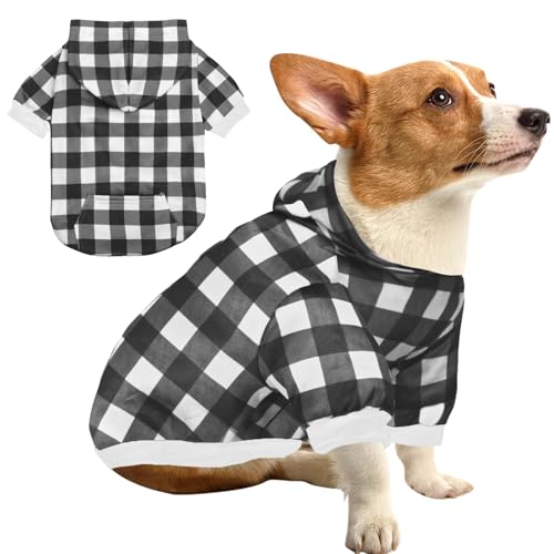 Plaid Dog Sweaters Hoodies Sweatshirts for Dogs Cats, Warm and Soft Cold Weater Coats for Christmas (Black, Small) - color: Black, size: Small