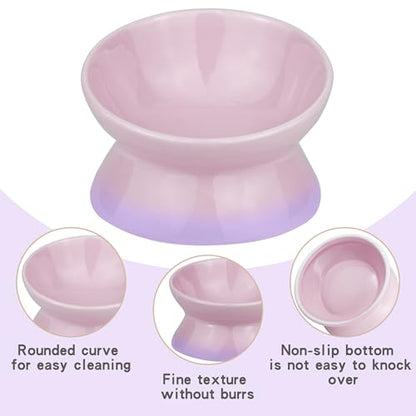 Cute Ceramic Tilted Food Bowls for Indoor Cats Cat Bowl Elevated Cat Bowls Whisker Friendly 6.1 Inch Wide 15° Raised Kitten Supplies Dishwasher and Microwave Safe Purple Cats Water Bowl - color: Purple Ceramic Elevated Cat Bowl