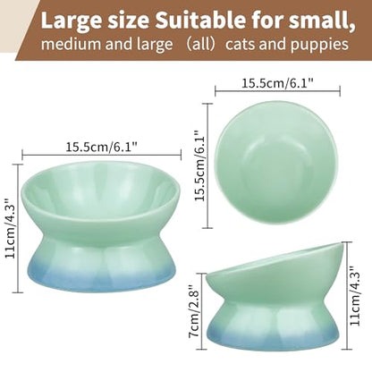 Cute Ceramic Tilted Food Bowls for Indoor Cats Cat Bowl Elevated Cat Bowls Whisker Friendly 6.1 Inch Wide 15° Raised Kitten Supplies Dishwasher and Microwave Safe Blue Cats Water Bowl - color: Blue Ceramic Elevated Cat Bowl