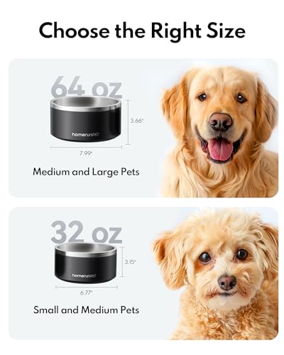 Homerunpet Double Wall Stainless Steel Dog Bowls, Non-Slip Base, Dishwasher Safe, Durable Pet Food & Water Bowl for Dogs & Cats(32oz, Black) - color: Black
