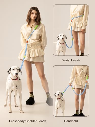 Hands Free Dog Leash, 5-in-1 Adjustable Waist Training Leash for Walking& Hiking – Dual Lead Rope with Padded Handle,MGBR Rotating Metal Clip - color: Classic-Sea Salt Blue-5Ft