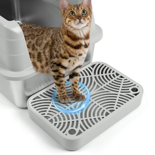 Cat Litter Box Ramp, Litter Box Step Mat with Filter Function Cat Stair for Litter Box, Easy to Clean, 11.8''x 8.2''x 2'' Cats Pedal Step Stool Ideal for Kitten & Elderly Cats (Light Grey) - color: Light Grey E