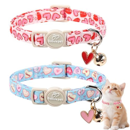 2 Pack Valentines Cat Collars - Valentine Breakaway Cat Collar with Bell, Pink and Red Heart Pendant, Adjustable Kitten Collars for Girl Boy Cats, Sweet Hearts - color: Pastel Hearts