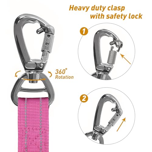 AUBELL Tactical Dog Leash Heavy Duty,4-6ft Reflective Strong No Pull Bungee Leash for Medium Large Dogs with Comfortable Padded Double Handle,Car Seat Belt,360 Degree Rotating Carabiner,Pink - color: M/L-Pink(4-6FT)