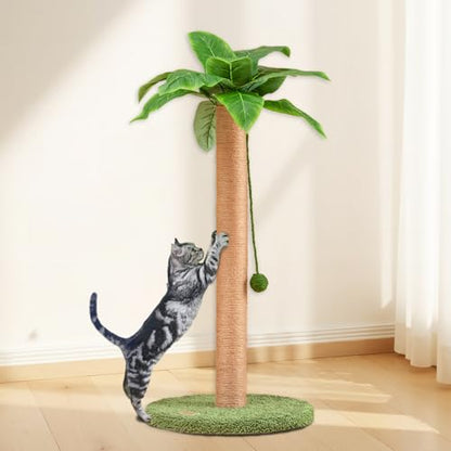Meowoou Cat Scratching Post 33 Inch Tall Cat Scratcher for Indoor Cats Adults,Small Cat Tree Tower Sisal Rope Kitten Scratch with Interactive Hanging Ball - size: 33 in Green