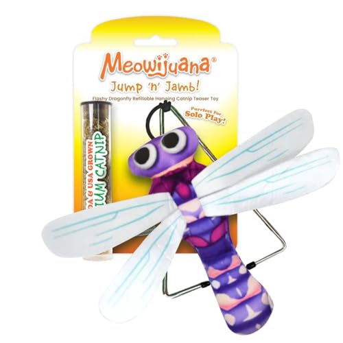 Meowijuana Jump 'n' Jamb Door Hanging Cat Toy | Dragonfly | Refillable Interactive Catnip Toy | Promotes Play and Cat Health | Includes Potent Catnip Grown in North America - color: Dragonfly