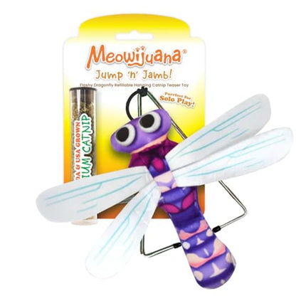 Meowijuana Jump 'n' Jamb Door Hanging Cat Toy | Dragonfly | Refillable Interactive Catnip Toy | Promotes Play and Cat Health | Includes Potent Catnip Grown in North America - color: Dragonfly