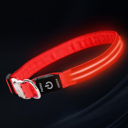 LED Dog Collar with Metal Buckle - USB Rechargeable Glow Collar for Dogs, Waterproof Light Up Dog Collar w/Reflective Strips - Adjustable Night Safety Collars by PetIsay(Red, Small) - color: Red(Fiber optic version), size: Small (11" - 15½ ")