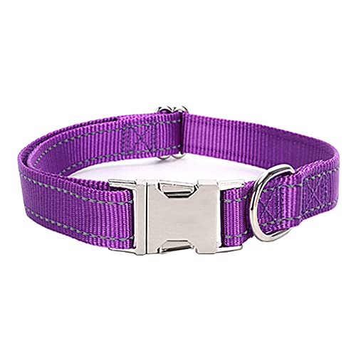 Love Dream Reflective Dog Collar with Metal Buckle, Adjustable Safety Nylon Dog Collars with Heavy Duty Quick Release Buckle for Small Medium Large Dogs, Pet Collar with ID Tag Ring - color: Dark Purple, size: Medium: Width 0.8",Neck 12.6"-19.6"