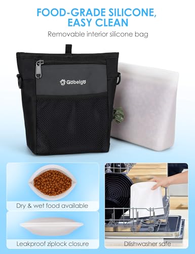 Gobeigo Dog Treat Pouch, Magnetic Closure & Sealable Silicone Bag Insert, 4-Cup Capacity – Belt Clip/Waist Belt/Crossbody Wear, Clicker Included – Great for Pet Training & Walking (Gray) - color: Gray