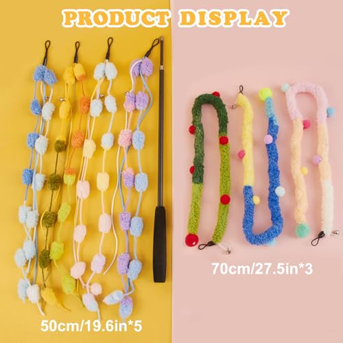 Cat Wand Toy, 8Pcs Retractable Plush Srtip Cat Teaser Wand Toys with Bell & String, Long Interactive Wand Toys for Indoor Kitten, Exercise - size: 7pcs&1pole