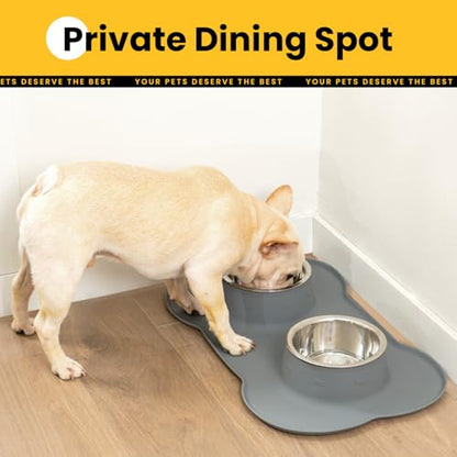 Conlun Medium Pet Feeding Station, 29oz Stainless Steel Dog Bowls Set, No Spill Food & Water Dishes with Non Slip Silicone Mat for Breeds Up to 55 Lbs, Grey - color: Grey, size: Medium-29oz