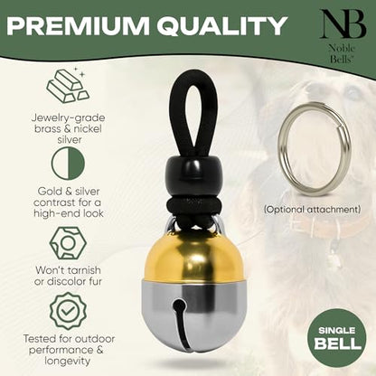 Noble Bells - Handmade in USA, Extra Loud Collar Bell for Cats and Dogs, Premium Brass and Nickel Silver - size: Large