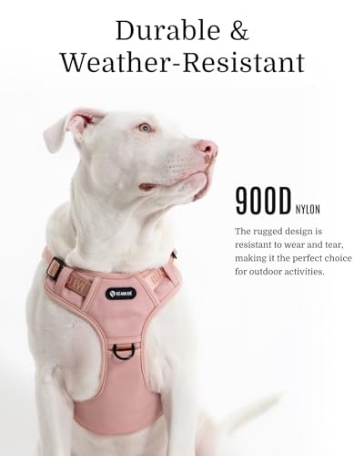 Fei & Eve MagEase 3-Second Magnetic Dog Harness | No-Pull Tactical Vest | Quick-Connect MOLLE w/3 Leash Clips | Heavy-Duty 900D Nylon | Adjustable w/Handle (X-Large, Blush) - color: Blush, size: XL