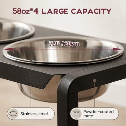 Metal Elevated Dog Bowls, Raised Dog Bowls for Medium/Large Sized Dogs with Four 58oz Stainless Steel Food Bowls, 3 Adjustable Height (8.8"/11.5"/14") Dog Bowl Stand Protect Neck & Joints - size: 8.8-14" | M/L Dogs | 4×58oz Bowls