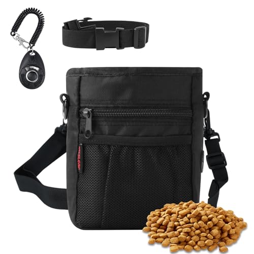 kissleaf Dog Treat Pouch with Magnetic Closure, Treat Pouches for Pet Training, Large Dog Treat Training Pouch and Dog Clicker, Dog Training Treat Pouch Built-in Poop Bag Dispenser, Hands-Free Snack - color: Black
