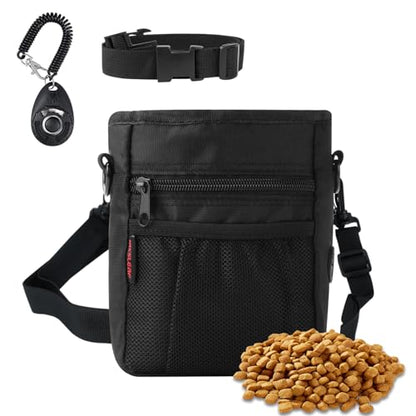 kissleaf Dog Treat Pouch with Magnetic Closure, Treat Pouches for Pet Training, Large Dog Treat Training Pouch and Dog Clicker, Dog Training Treat Pouch Built-in Poop Bag Dispenser, Hands-Free Snack - color: Black