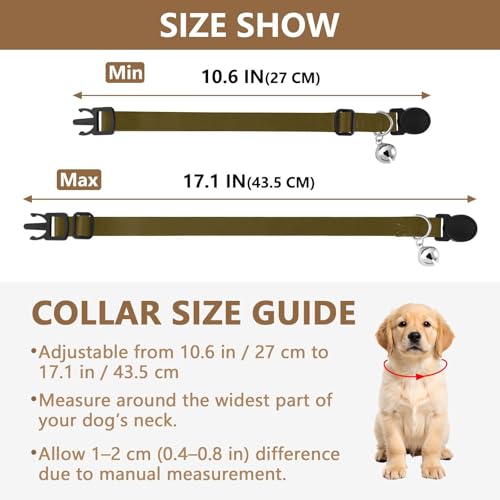 Coffee Adjustable Pet Collar, 2 Pack Bell Collar for Small Dogs - color: Coffee