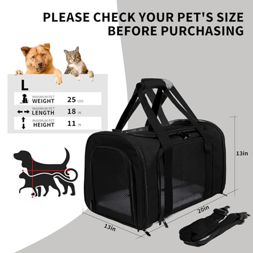 Carriers Soft-Sided Pet Carrier for Cats Dogs Under 15 lbs,TSA Airline Approved with 4 Ventilated Windows(Medium,Black) - color: black, size: 17.0"L x 11.0"W x 11.0"H