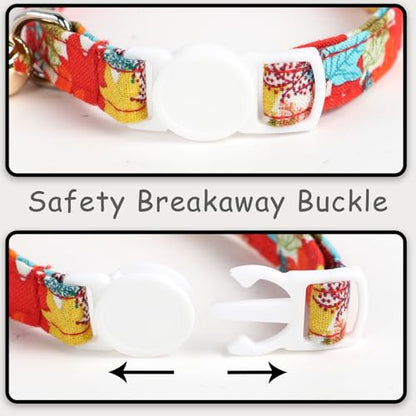 Unique style paws 2 Pack Kitten Collar Breakaway with Bell & Pendant, Adjustable Safety Cat Cotton Collars for Girl Boy Cats and Small Pets - color: pumpkin & maple party