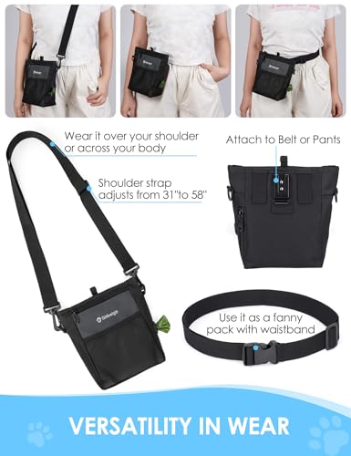 Gobeigo Dog Treat Pouch, Magnetic Closure & Sealable Silicone Bag Insert, 4-Cup Capacity – Belt Clip/Waist Belt/Crossbody Wear, Clicker Included – Great for Pet Training & Walking (Gray) - color: Gray