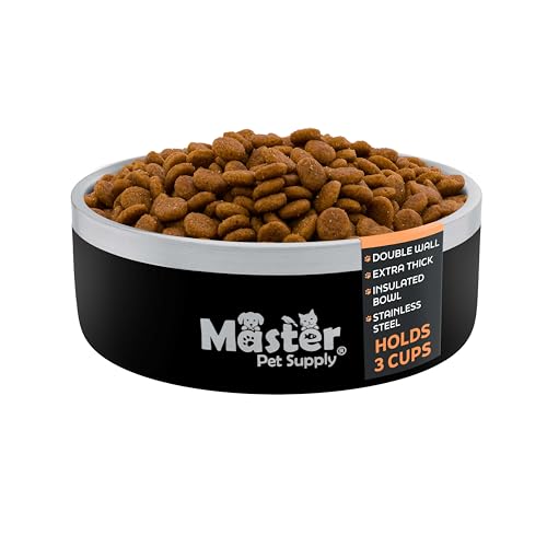 Master Pet Supply Stainless Steel Dog Bowls - 25 oz, Heavy Duty - Black Velvet, Double Wall Extra-Thick Insulated, Non-Slip Pet Water Bowl for Dogs, Cats & Pets, Anti Rust Metal, Dish Washer Safe - color: Black Velvet, size: 3 Cups (25 oz)