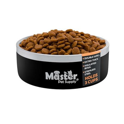 Master Pet Supply Stainless Steel Dog Bowls - 25 oz, Heavy Duty - Black Velvet, Double Wall Extra-Thick Insulated, Non-Slip Pet Water Bowl for Dogs, Cats & Pets, Anti Rust Metal, Dish Washer Safe - color: Black Velvet, size: 3 Cups (25 oz)