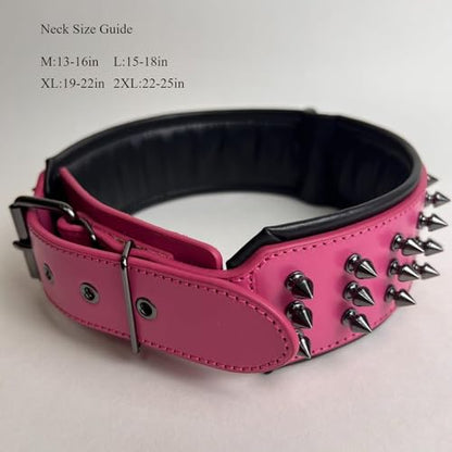 Luxury Leather Spike Dog Collar, Double-Layer Soft Cowhide, Punk Style for Medium and Large Dogs, Pit Bulls, Rowena (Pink,XL-Neck 49-57cm) - color: Pink, size: XL-neck 49-57cm