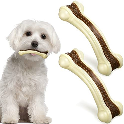 Sosation Bones Shaped Dog Toys for Aggressive Chewers, 2 Pack Christmas Dog Chew Toys Puppy Teething Nylon Beef Flavor for Large/Medium/Small Puppies Breeds(Curved Bone,Small) - size: Small, style: Curved Bone