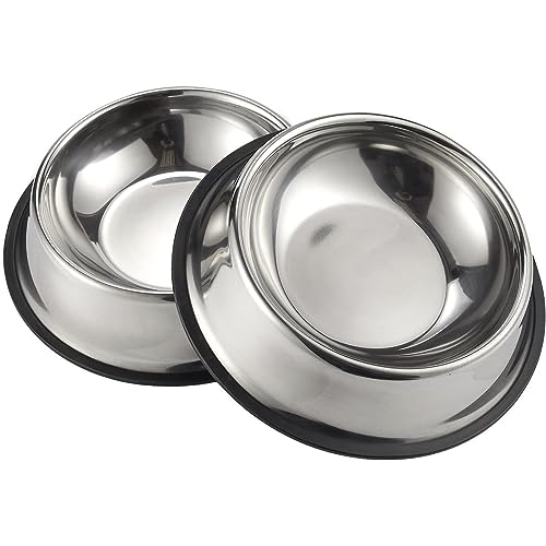 Juvale Stainless Steel Dog Bowls Set - Nonslip Dog Water Bowl Base - Dual Food & Water Pet Dishes - Dishwasher Safe Cat Dish - Pack of 2, 10 in Diameter