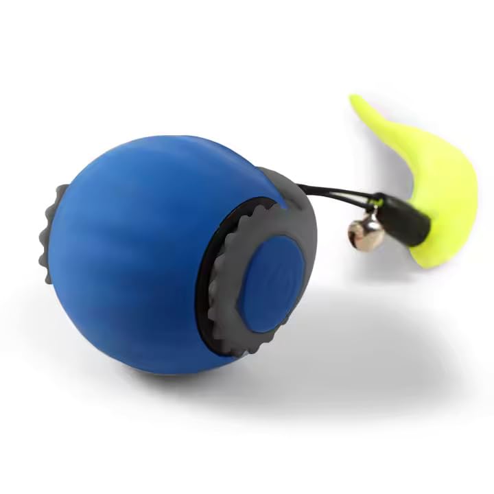 Interactive Cat Toy Ball - Automatic Rolling Rechargeable Cat Toy, Chasing Ball for Indoor Cats & Kittens, Feather Tail, Self-Moving Toy, Fast & Slow Speed (Blue)