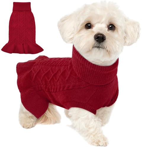 Lelepet Dog Sweater Christmas Turtleneck Knitwear Sweatshirt Cable Knit Warm Dress for Small Medium Large Dogs Puppy Fall Clothes, Chihuahua, XS, Red - color: Red, size: XS