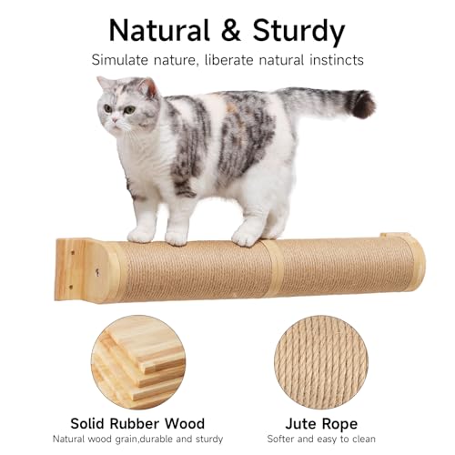 FUKUMARU Cat Scratching Post, 35 x 4.5 Inch Cats Walls Furniture, Rubber Wood Wall Mounted Kitten Scratcher Posts, Thicker Columns for Multi-Functions